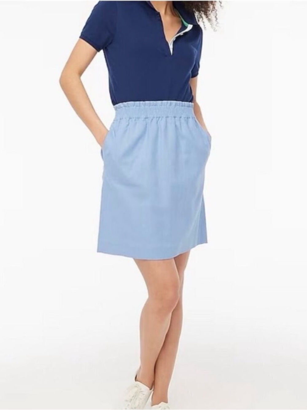 J. Crew Size 14 Pale Blue Linen Blend Skirt Paperbag Stretch Waist Style BF230